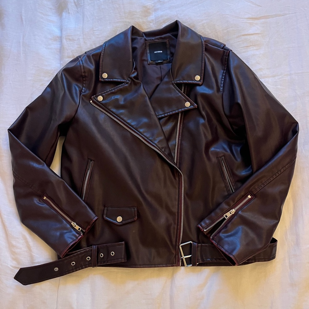 Cotton On Faux Leather Moto Jacket in Dark Brown